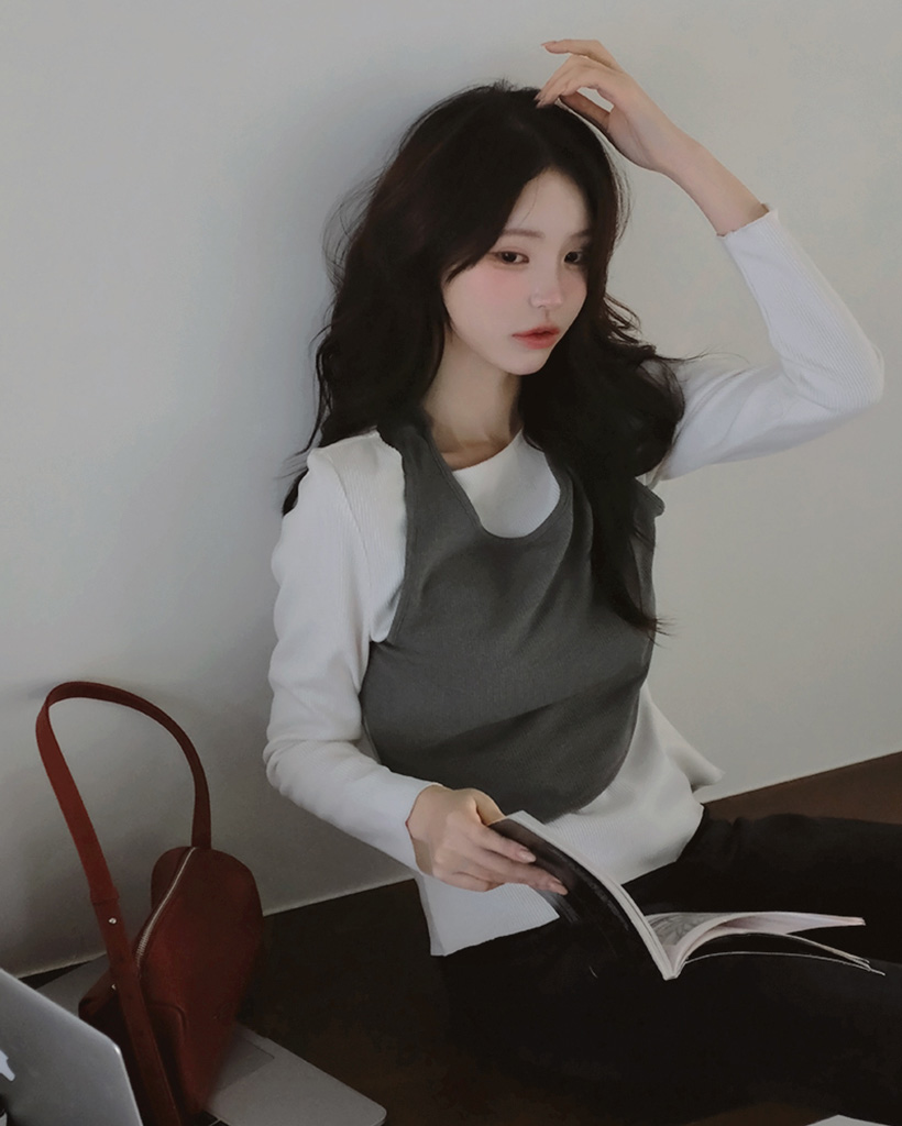 ピーチ起毛ホルターネックレイヤードTシャツ