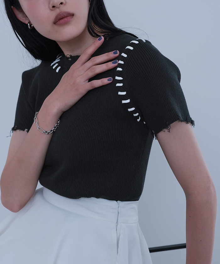 すーやんページ 配色ステッチダメージトップス | ファッション通販サイト NUGU