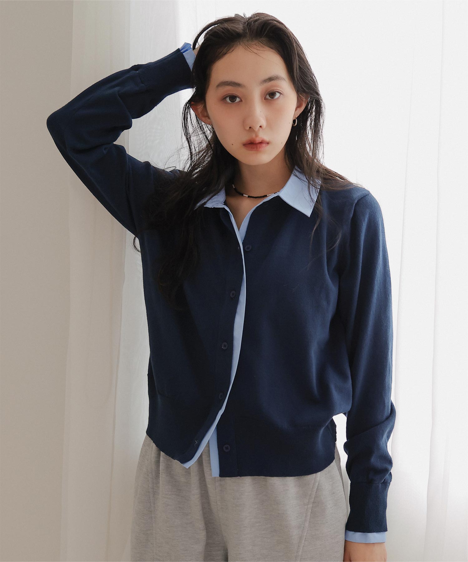 シャツレイヤード風カーディガン