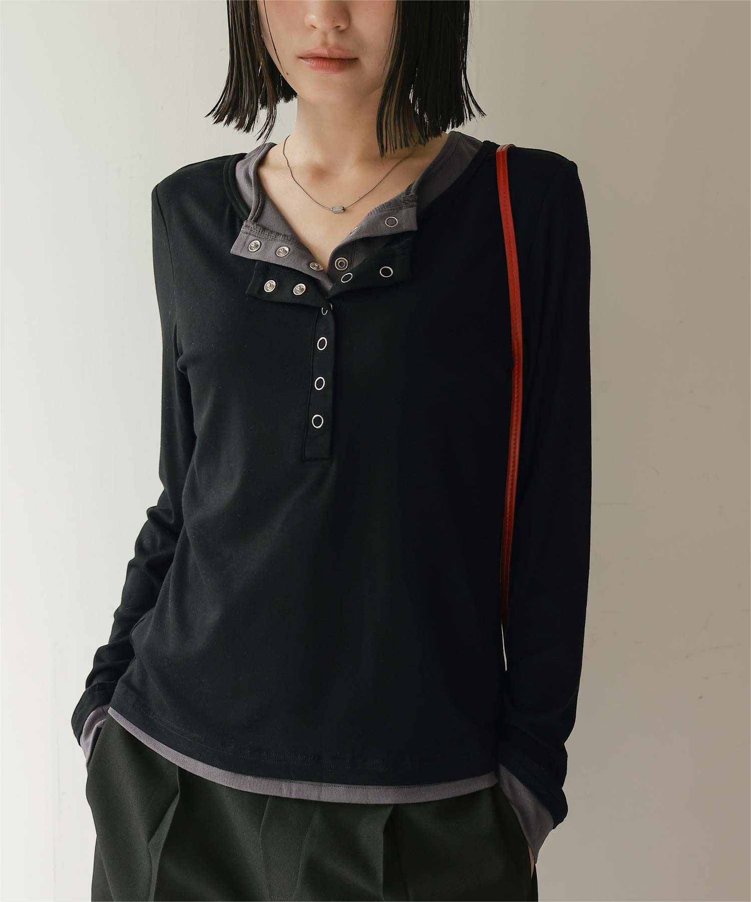 レイヤード風ヘンリーネックトップス | ファッション通販サイト NUGU