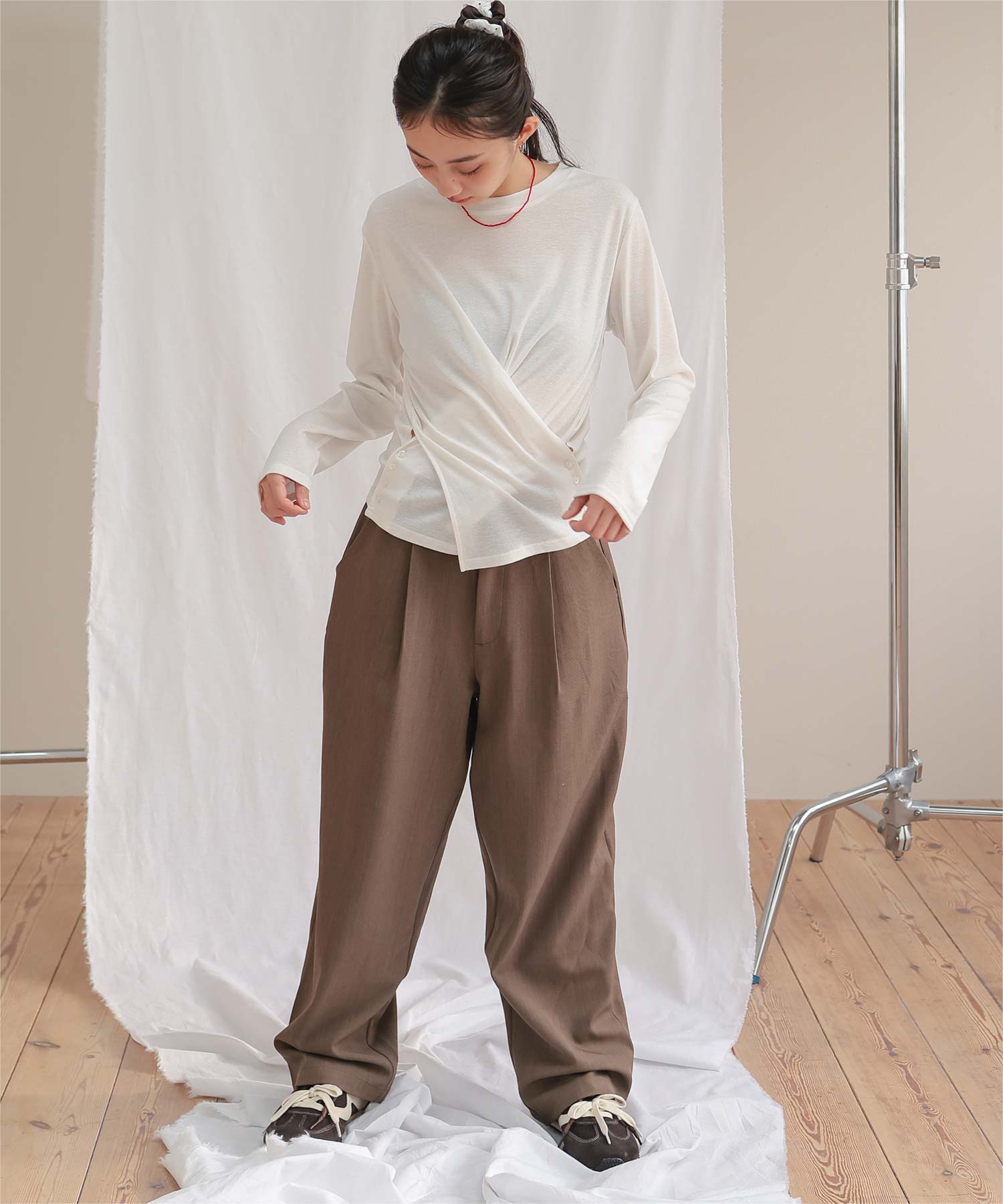 サイドボタンカシュクールトップス