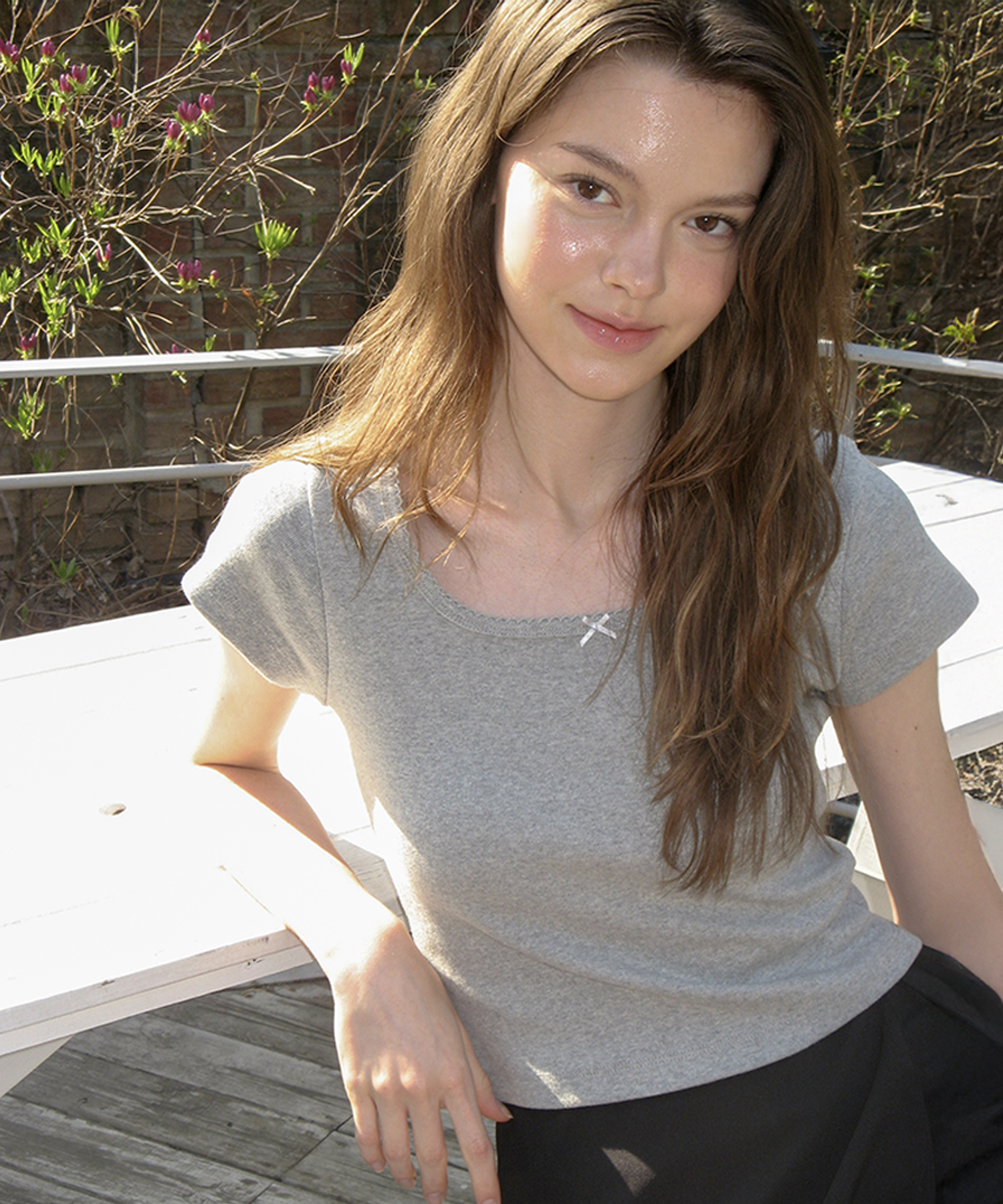 [28日10時販売終了]Ribbon Square Top_Grey