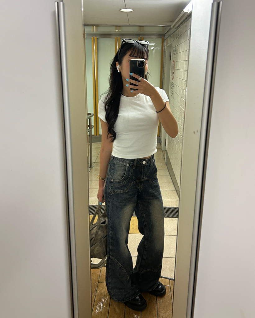 スリットポイントワイドデニムパンツ | ファッション通販サイト NUGU
