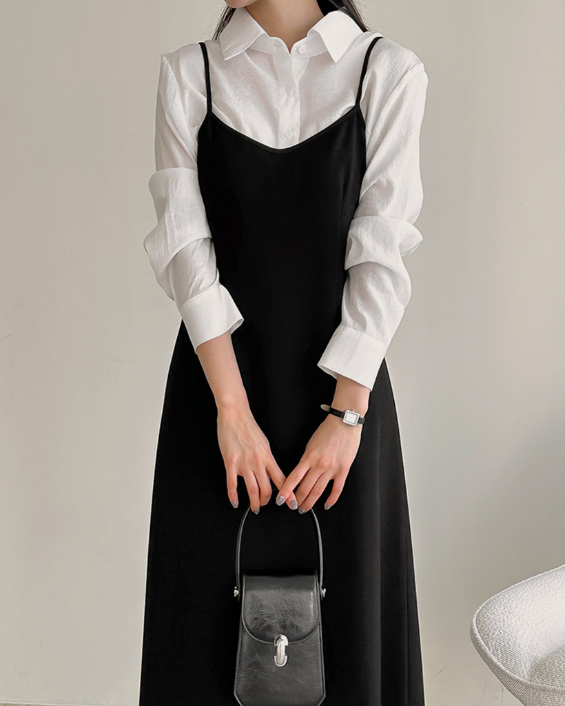 ビスチェロングワンピースシースルーシャツセット ビスチェロングワンピースシースルーシャツセット