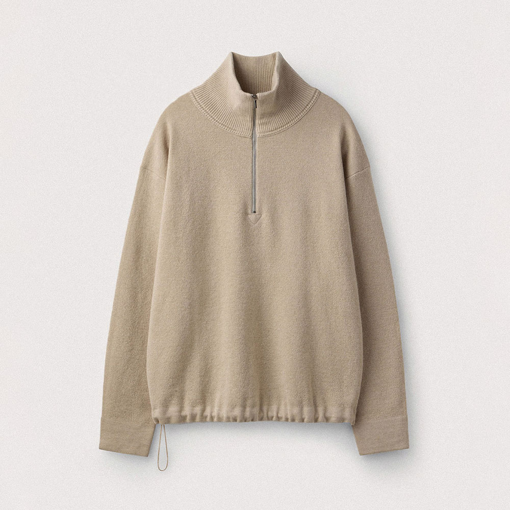 Merino Wool Half Zip-Up Pullover_Khaki Beige