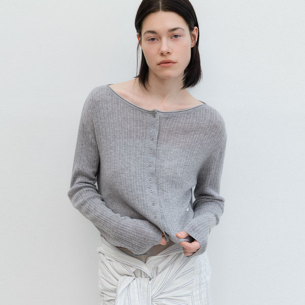 (CD-2257)AN SHEER FRESH CROP BOAT NECK CARDIGAN