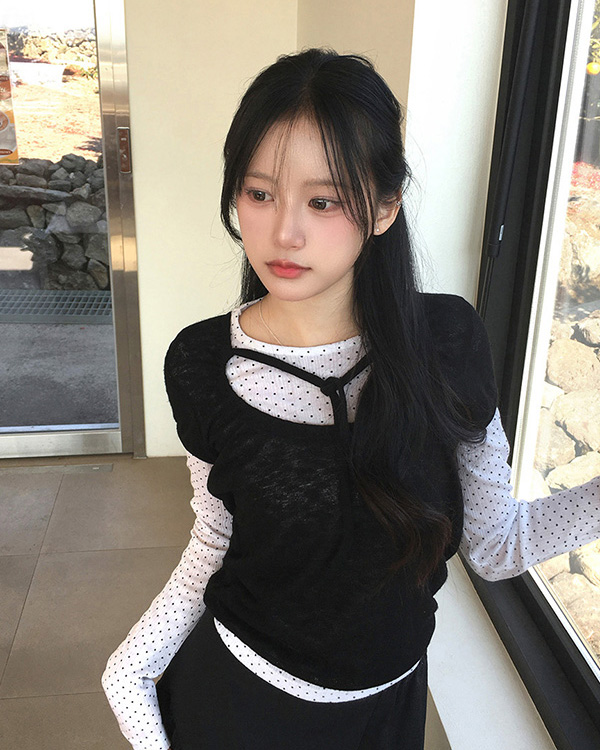 set)ドットレイヤードロン・半袖Tシャツセット | ファッション通販