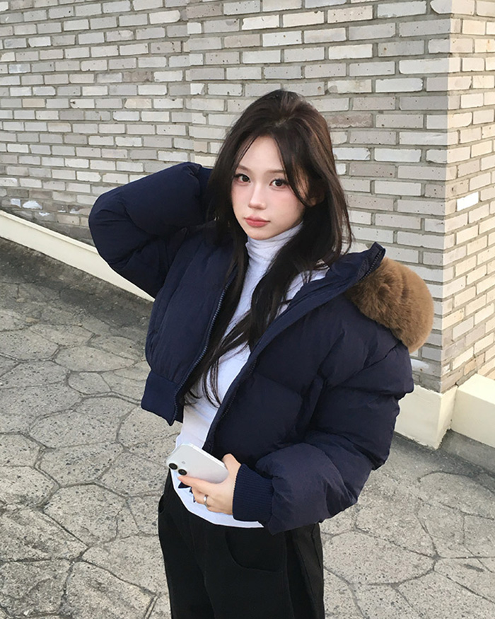 ファー裏地フード付きショートダウンジャケット | ファッション通販