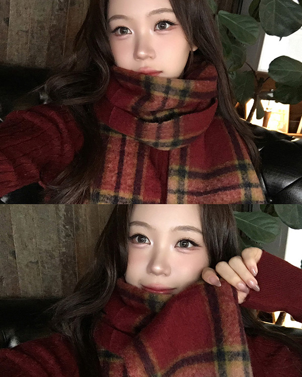 チェック柄 ニットマフラー