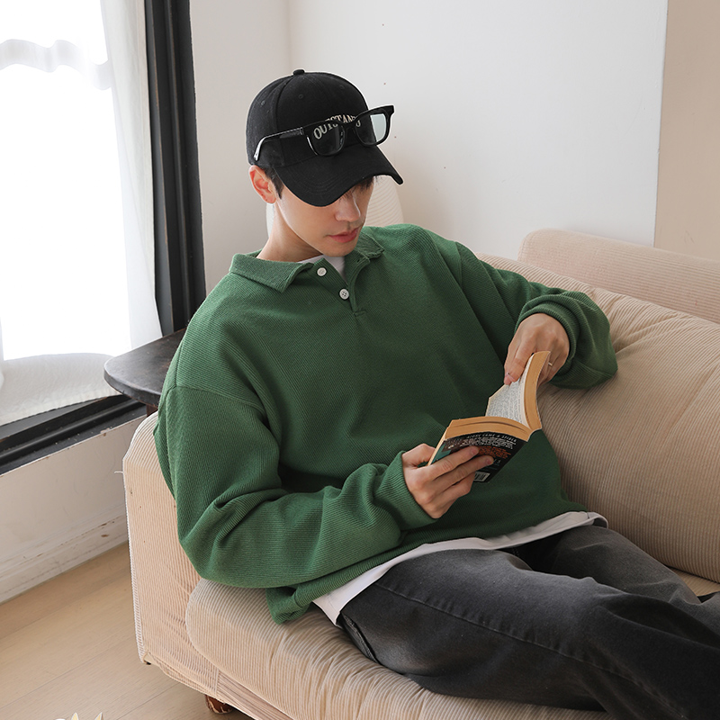 10color) ツーボタンカラーニットスウェットシャツ 10color) ツーボタンカラーニットスウェットシャツ