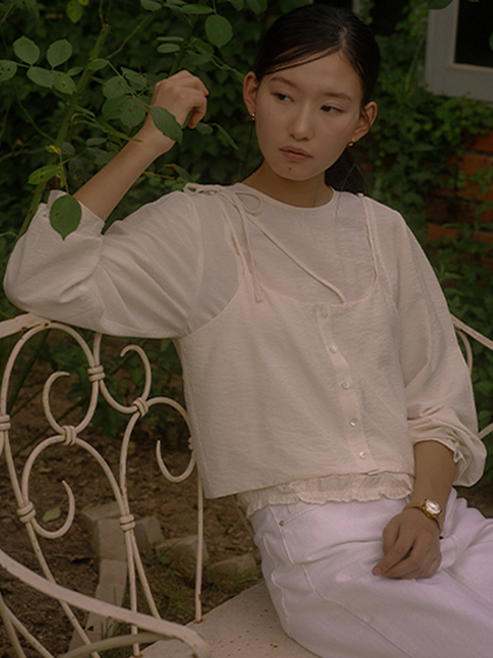 Layered ruffle detail 2-way blouse TIFA03BL05_Ivory