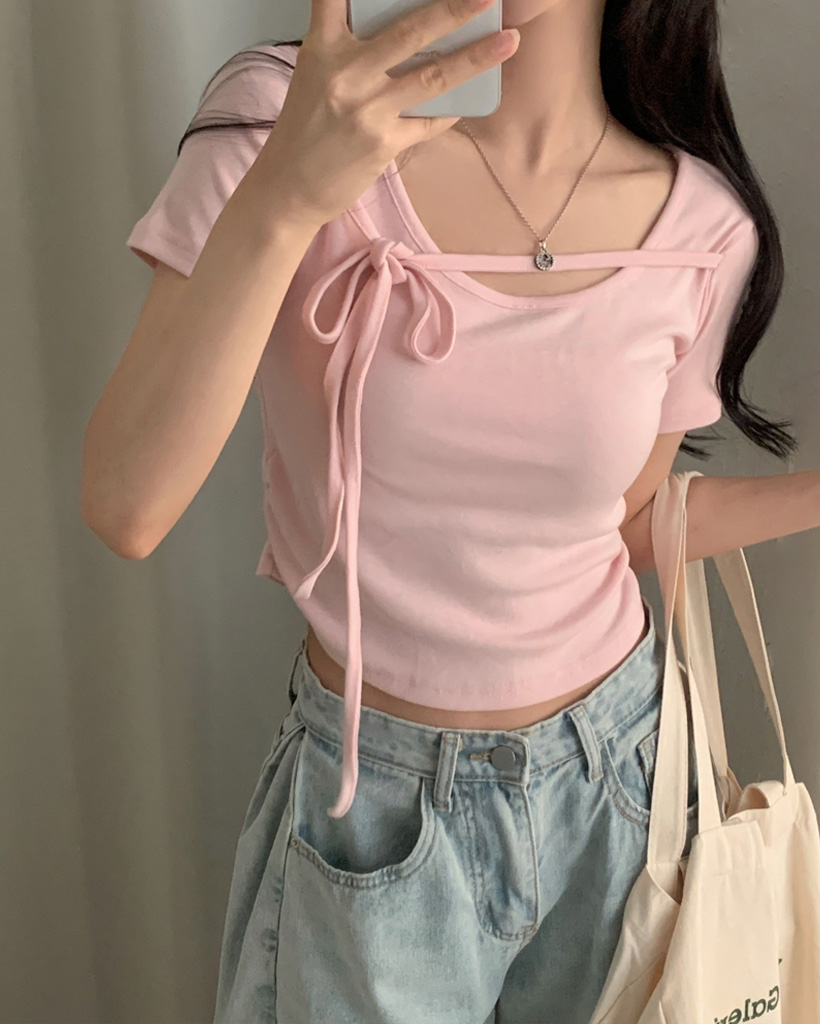 ホットなアイテム、ホットな節約 ポイントサイドシャーリング半袖Tシャツ-5color | ファッション トップス