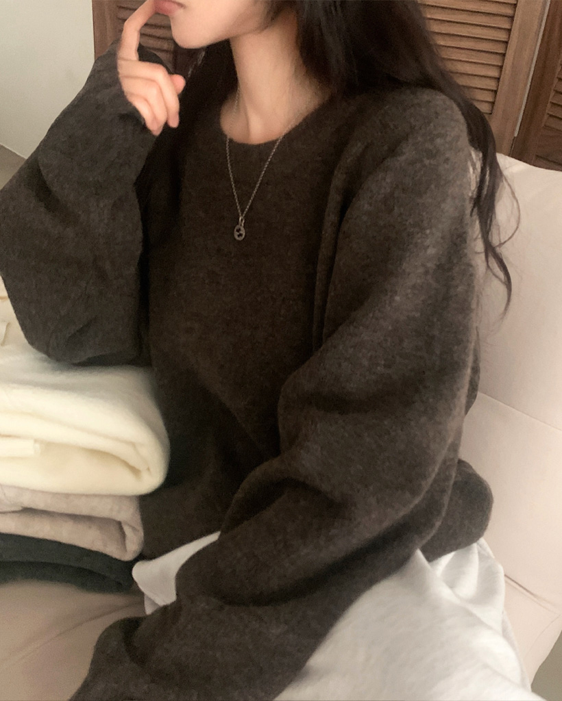 (6 color) ラグランラウンドルーズフィットニット