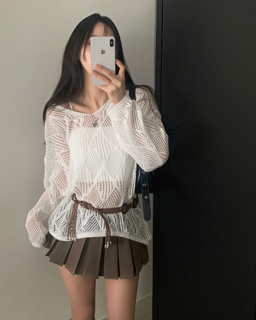 2ピース]ルーズフィットネットニットカップ付きキャミソール