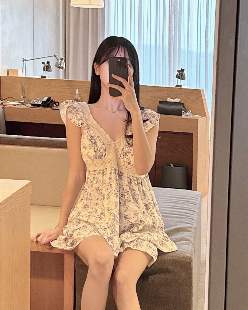 [ホームウェア]ノースリーブフリルレースパジャマセット