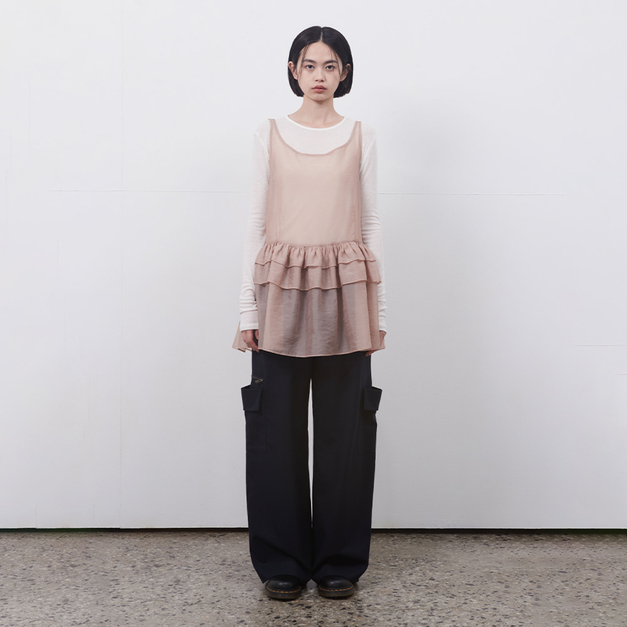 sheer layered mini dress, peach