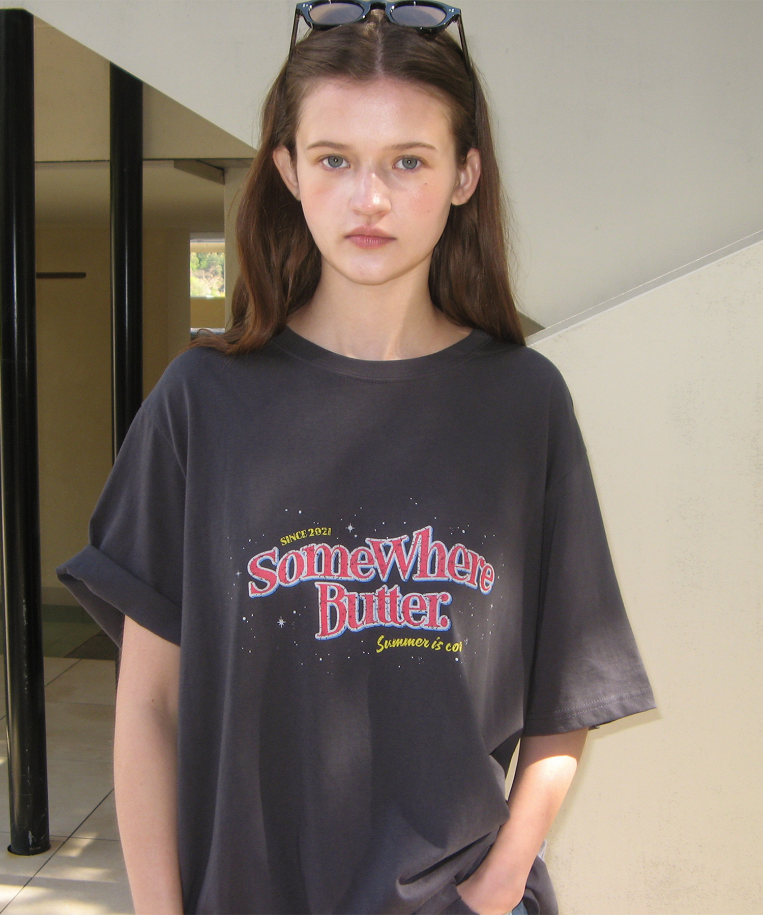 Shine Wave Logo Over-fit Top - Charcoal