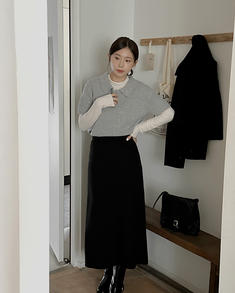 [モーダル10%] モダールミンクウエストゴムニットロングスカート