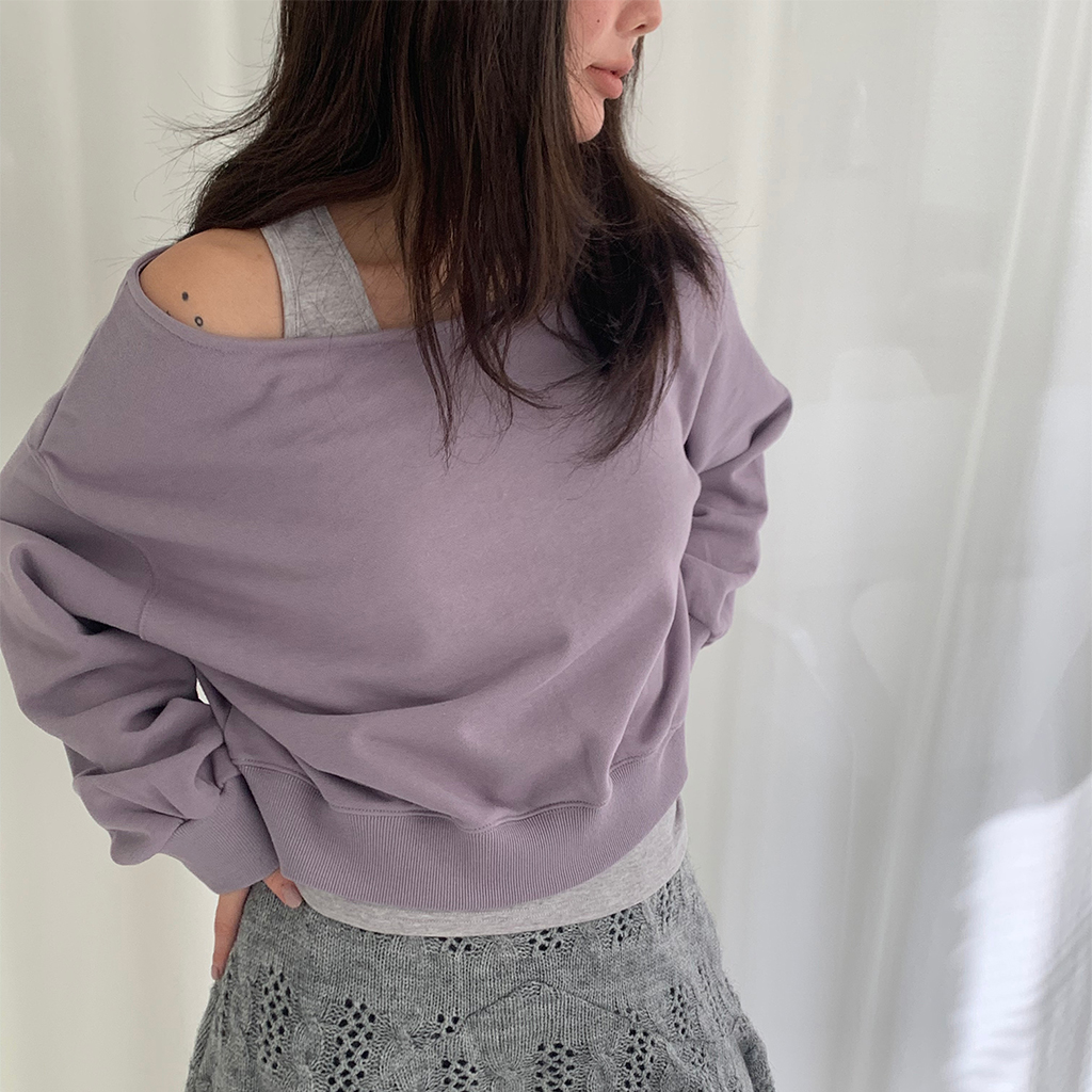 レイヤード風 スウェット プルオーバー (softy layered mtm (soft purple))