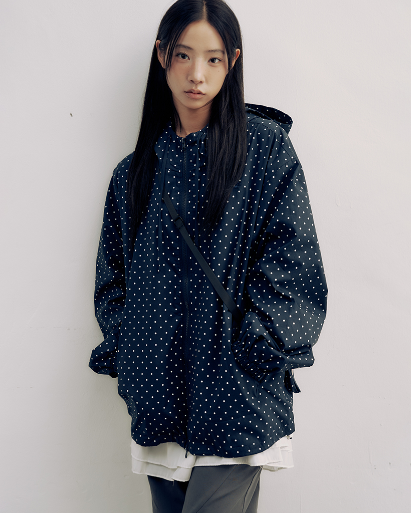 キャッツハイネックドットフードストリングウィンドブレーカーバッグセット[ネイビー]