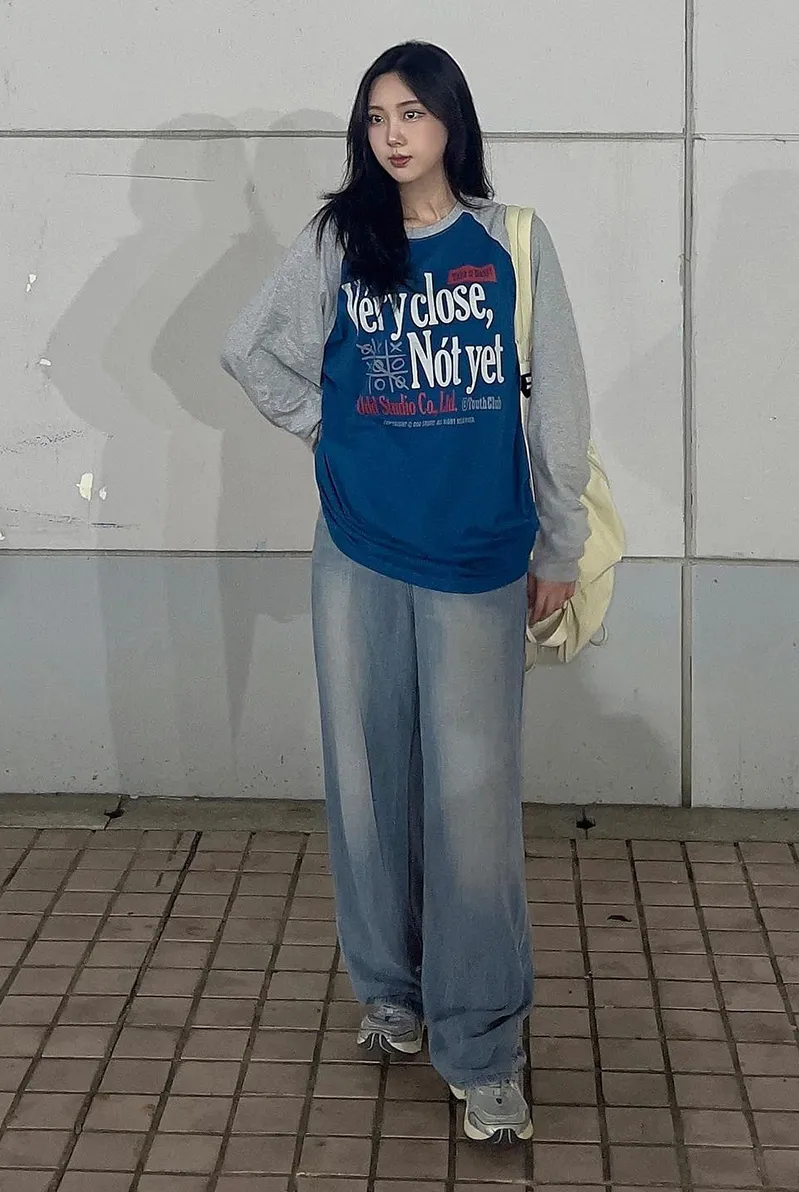 [K-POPアイドル着用] [Kアイドル着用]VeryCloseRaglanOverFitLongSleeve-blue/gray