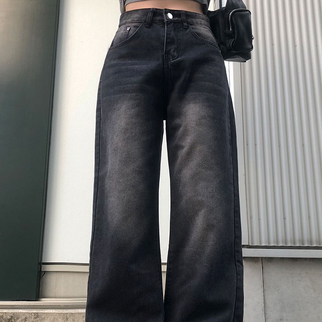 original][A/M] ブラックデニムウォッシングストレートパンツ