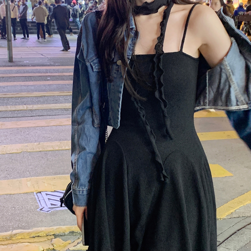 スカーフSET] フレアノースリーブミニワンピース(3color