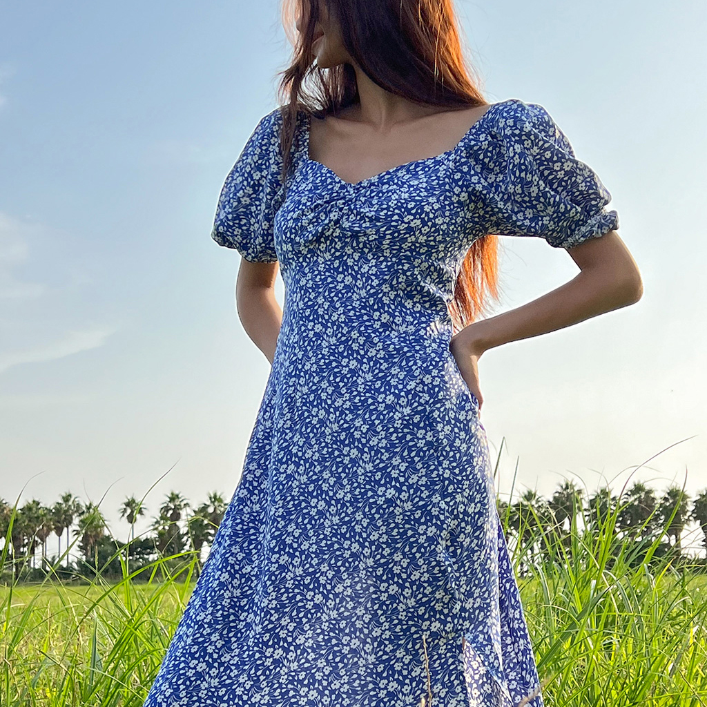 フラワー柄パフスリットワンピース | ファッション通販サイト NUGU