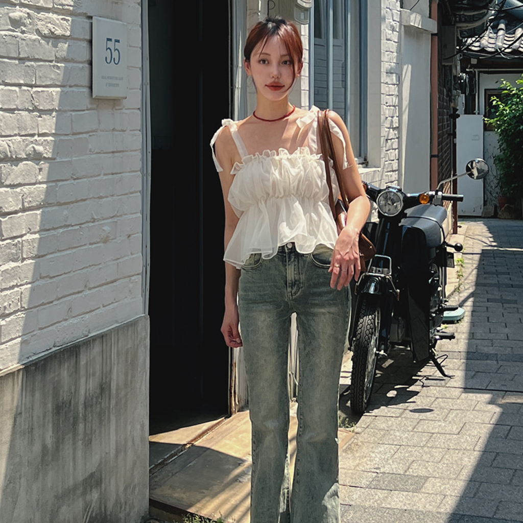 ハク リボンシャーリングフリルブラウス(3color) | ファッション通販