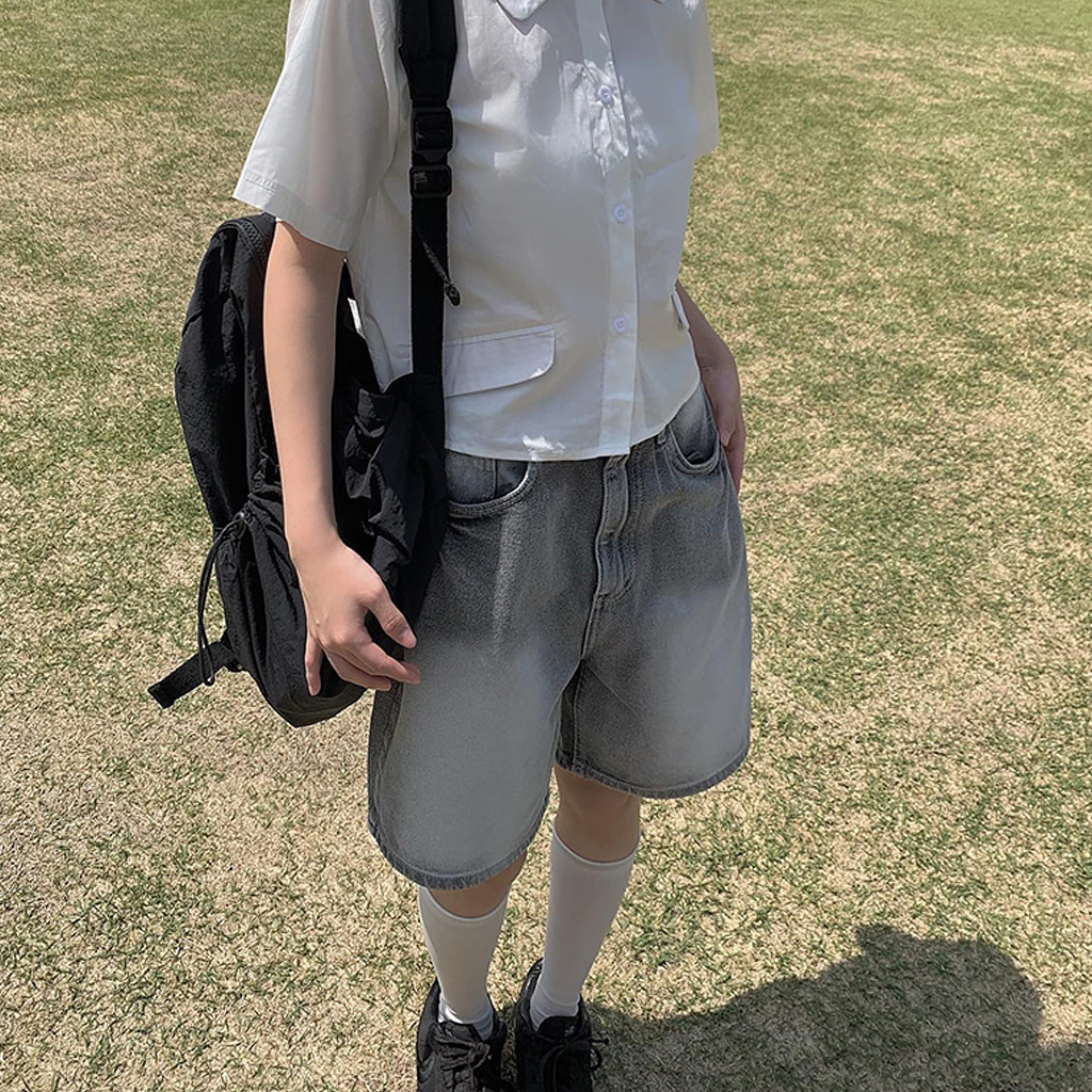 グレーウォッシングハーフデニムパンツ | ファッション通販