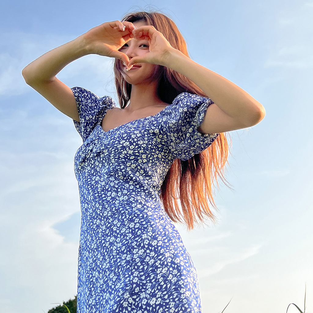   パームリーフ柄 ワンピース フラワー柄パフスリットワンピース | ファッション通販サイト NUGU