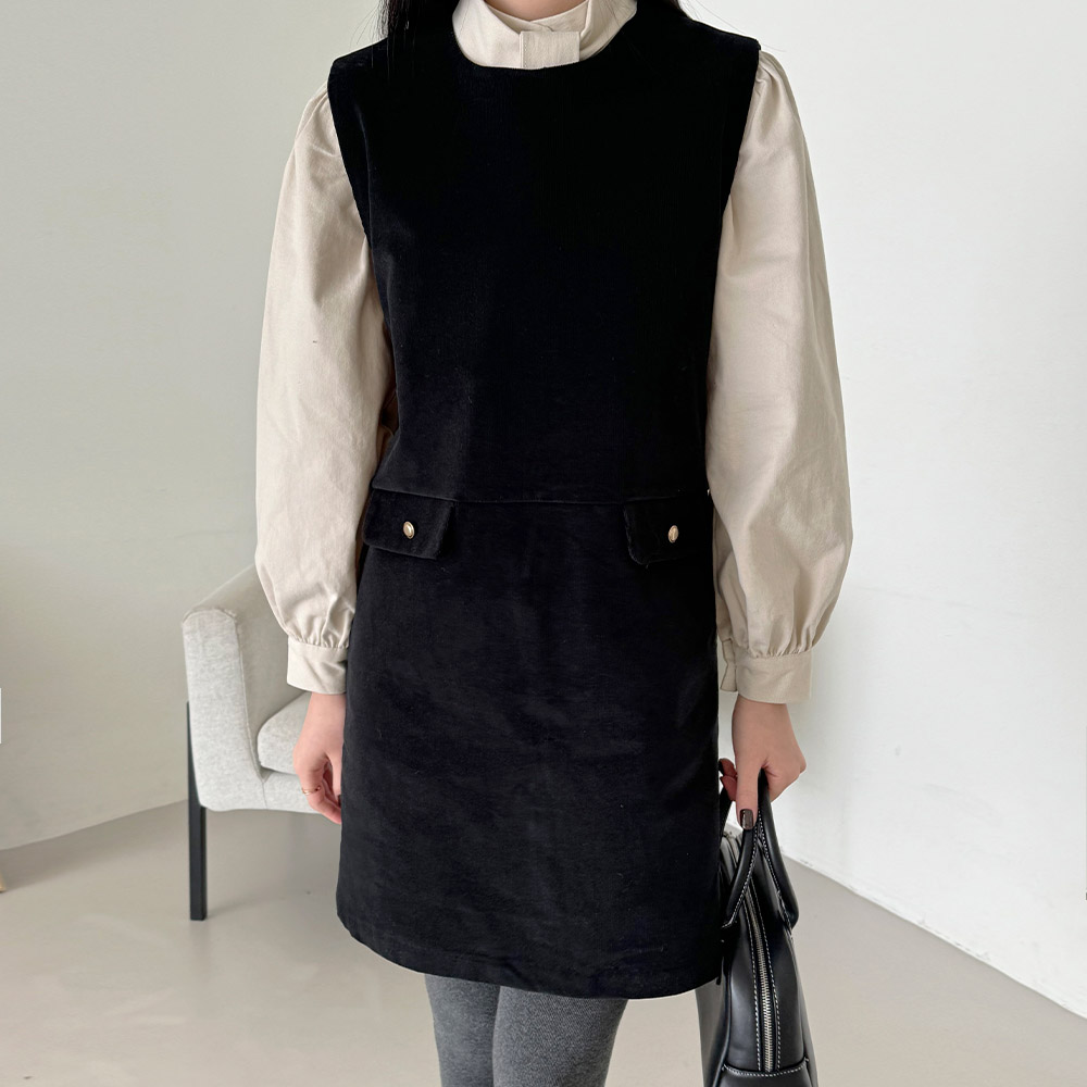 FR2梅 黒いコーデュロイミニワンピース F FR2梅 黒いコーデュロイミニ