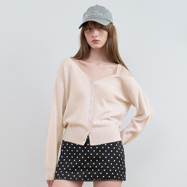 ONE OFF SHOULDER CARDIGAN L/PINK