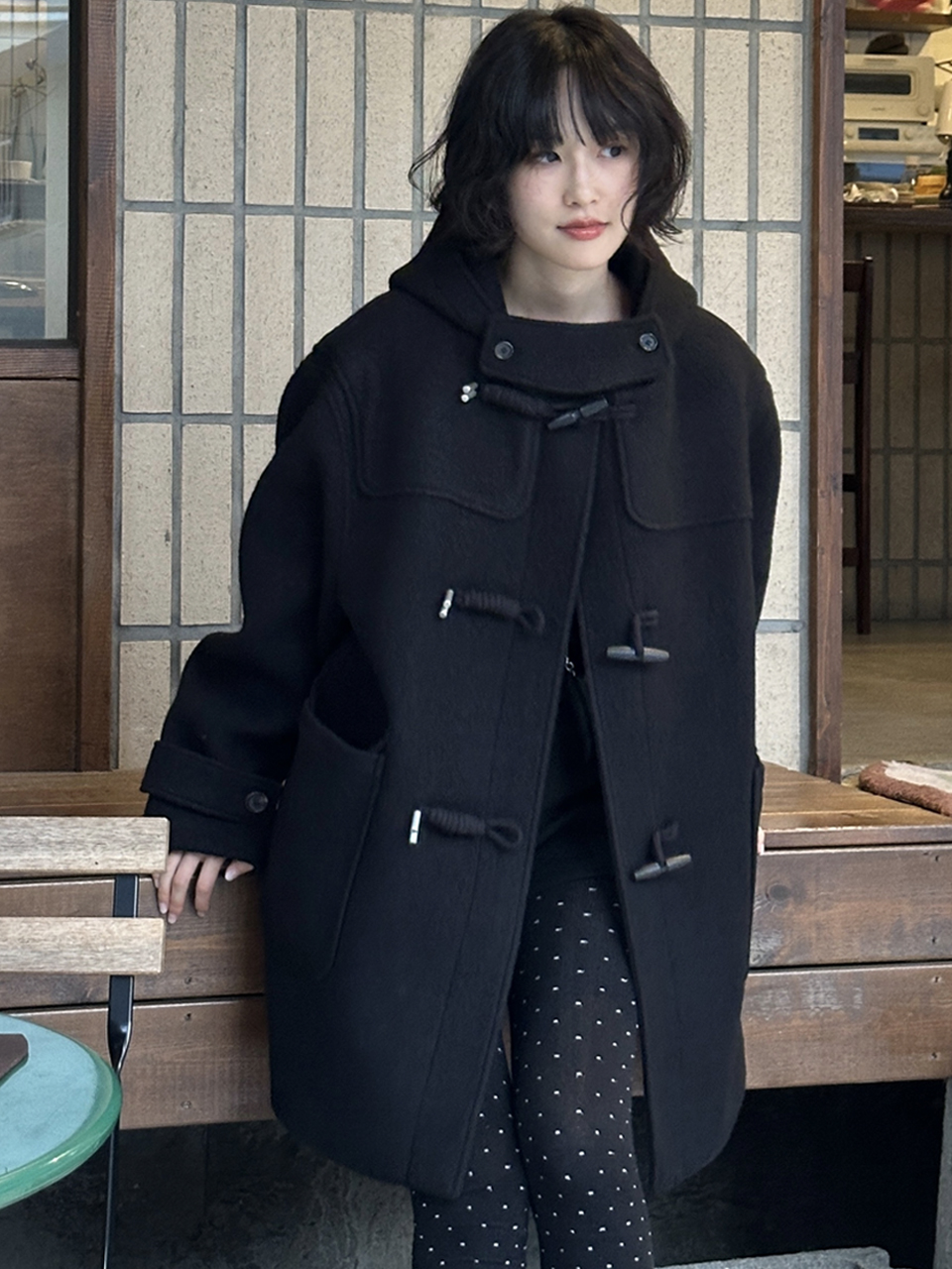 Classic half duffle wool coat_Black