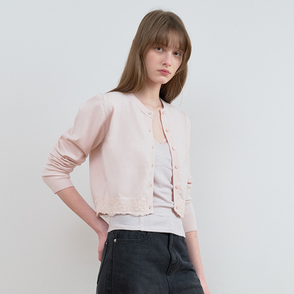 LACE KNIT CARDIGAN B/PINK
