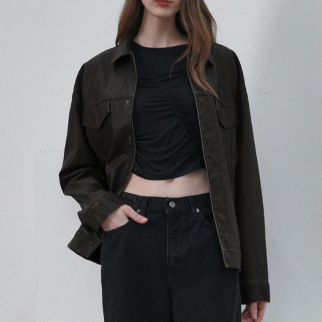 クロップドクラックレザージャケット | ファッション通販サイト NUGU