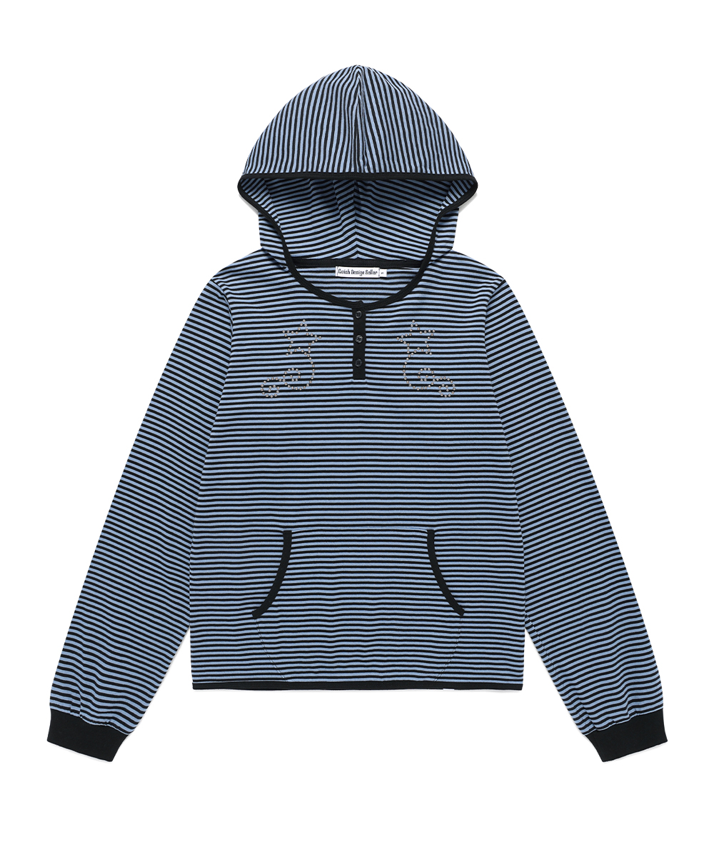 W STUD STRIPED HOODIE[NAVY]