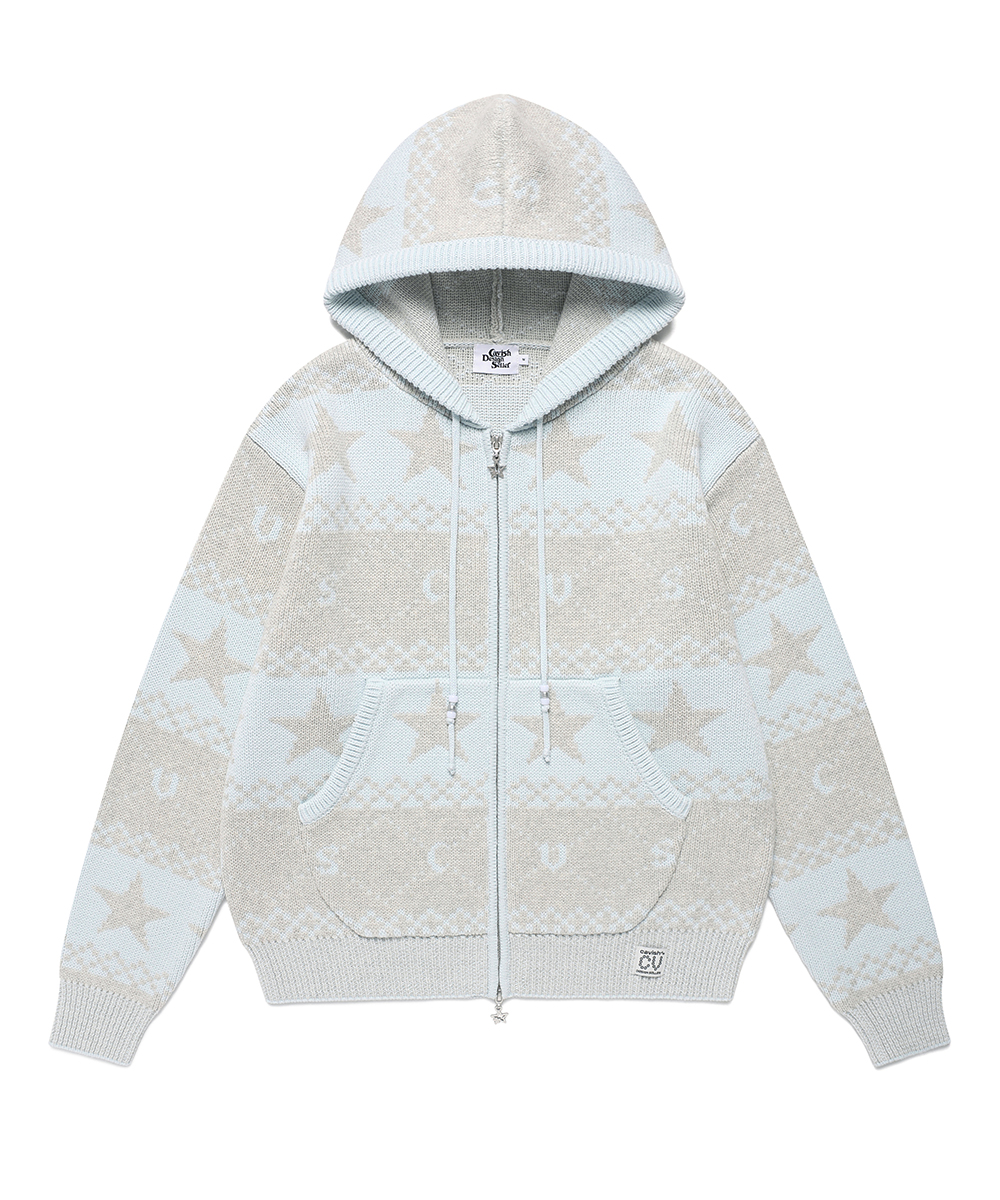 NORDIC KNIT ZIP UP HOODIE[BLUE]