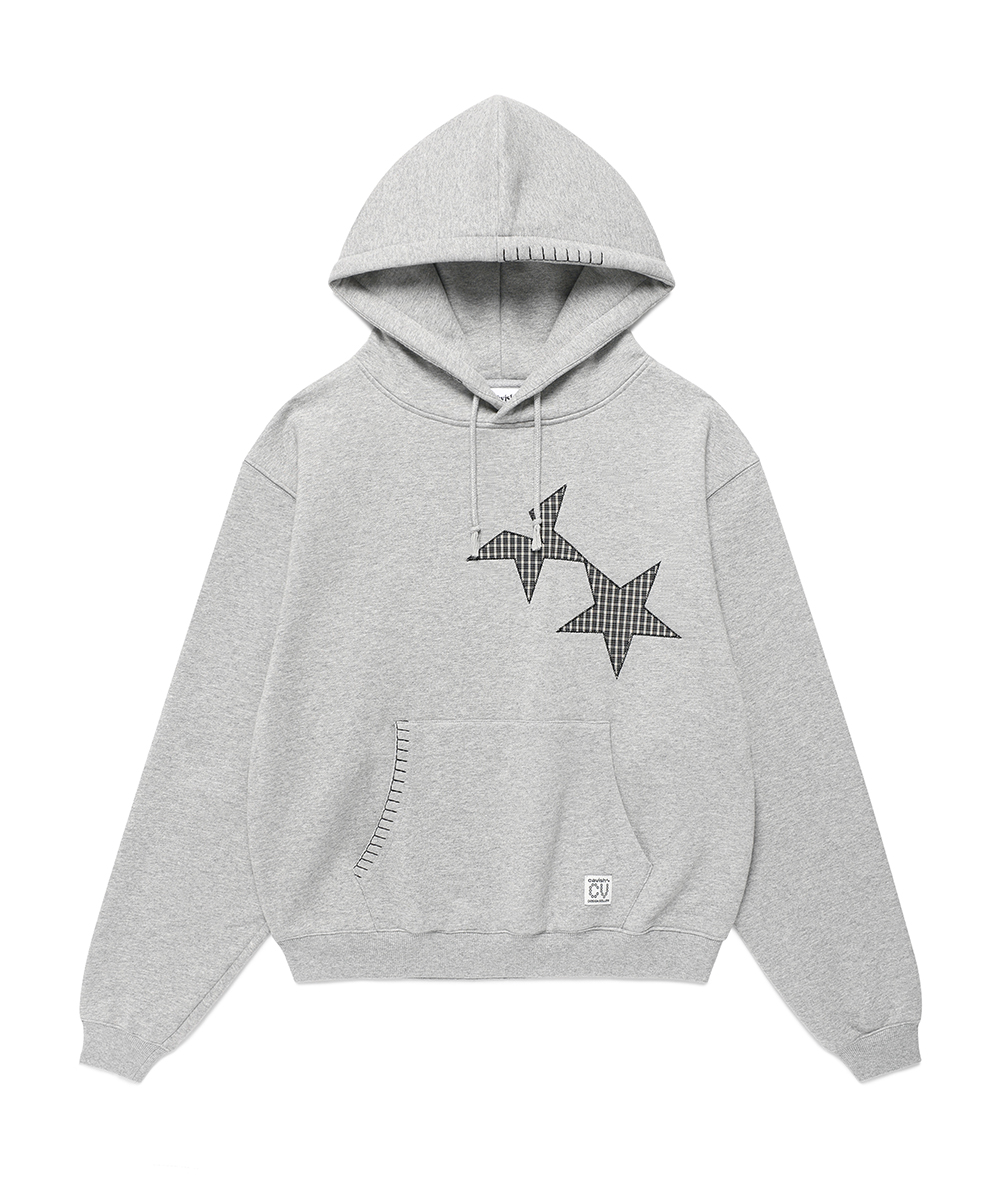 TWIN STAR APPLIQUE HOODIE[GREY]