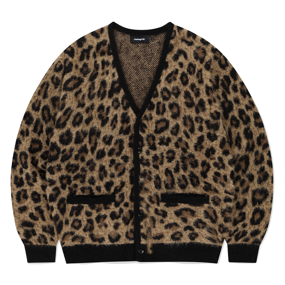 LEOPARD HAIRY KNIT CARDIGAN BROWN