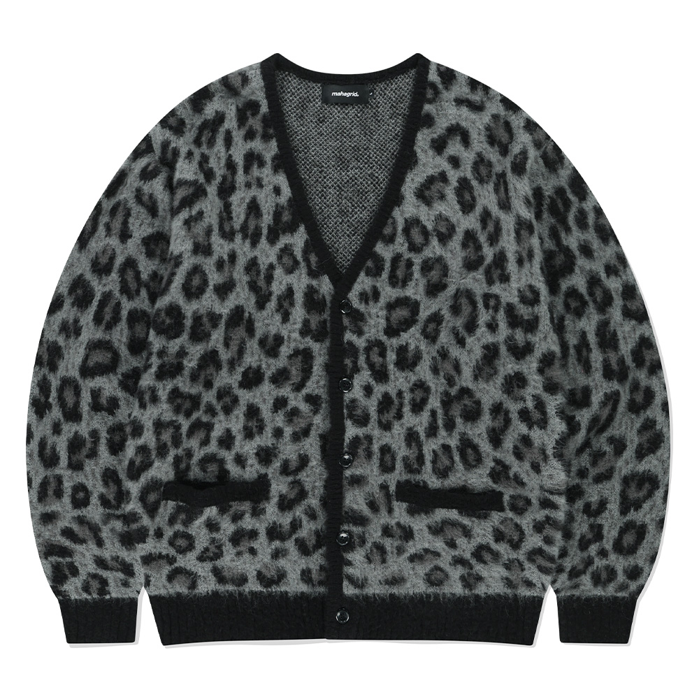 LEOPARD HAIRY KNIT CARDIGAN NAVY] | ファッション通販サイト NUGU