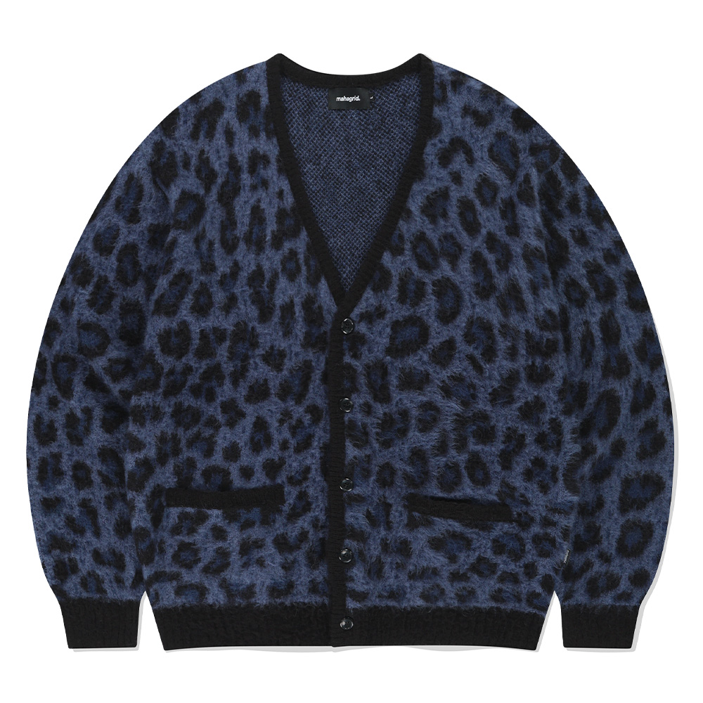 LEOPARD HAIRY KNIT CARDIGAN NAVY] | ファッション通販サイト NUGU