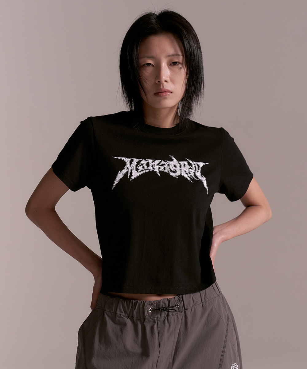 FLAME LOGO CROP TEE[BLACK]