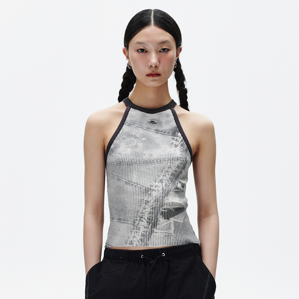 DENIM PRINTED HALTER KNIT[GREY]