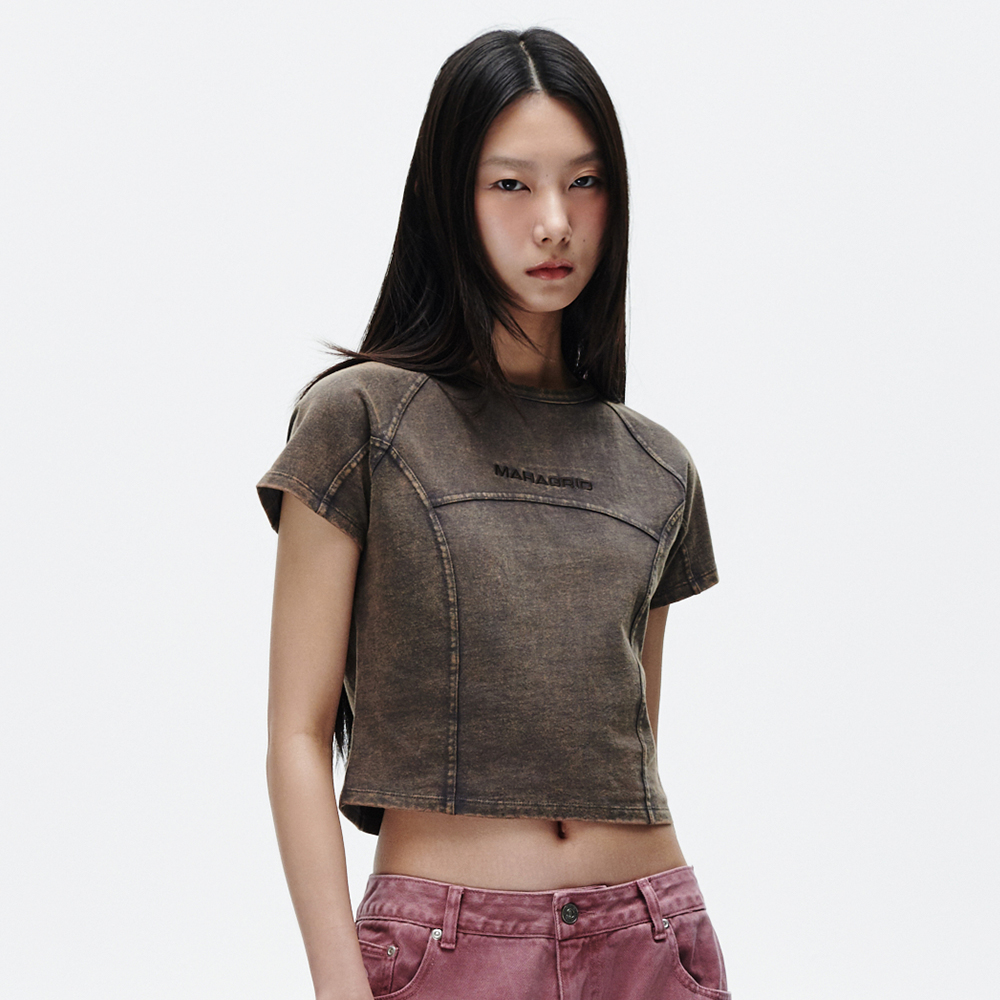 CURVED SEAM CROP TEE[CHARCOAL] | ファッション通販サイト NUGU