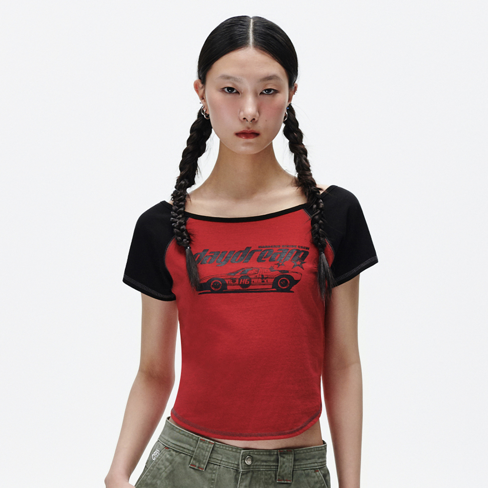 OFF SHOULDER RAGLAN TEE[RED]