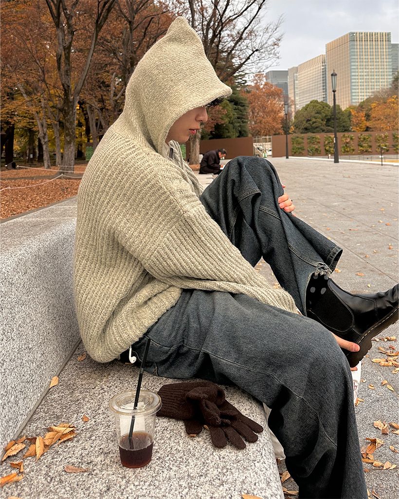 （ユニセックス）ケーブルハーフジップニット