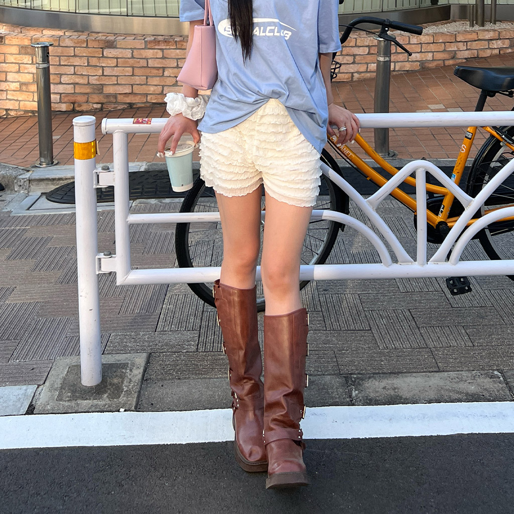 水色 サイドドロップフリル パンツ レディース　PINKUHAUSU 水色 サイドドロップフリル パンツ レディース PINKUHAUSU