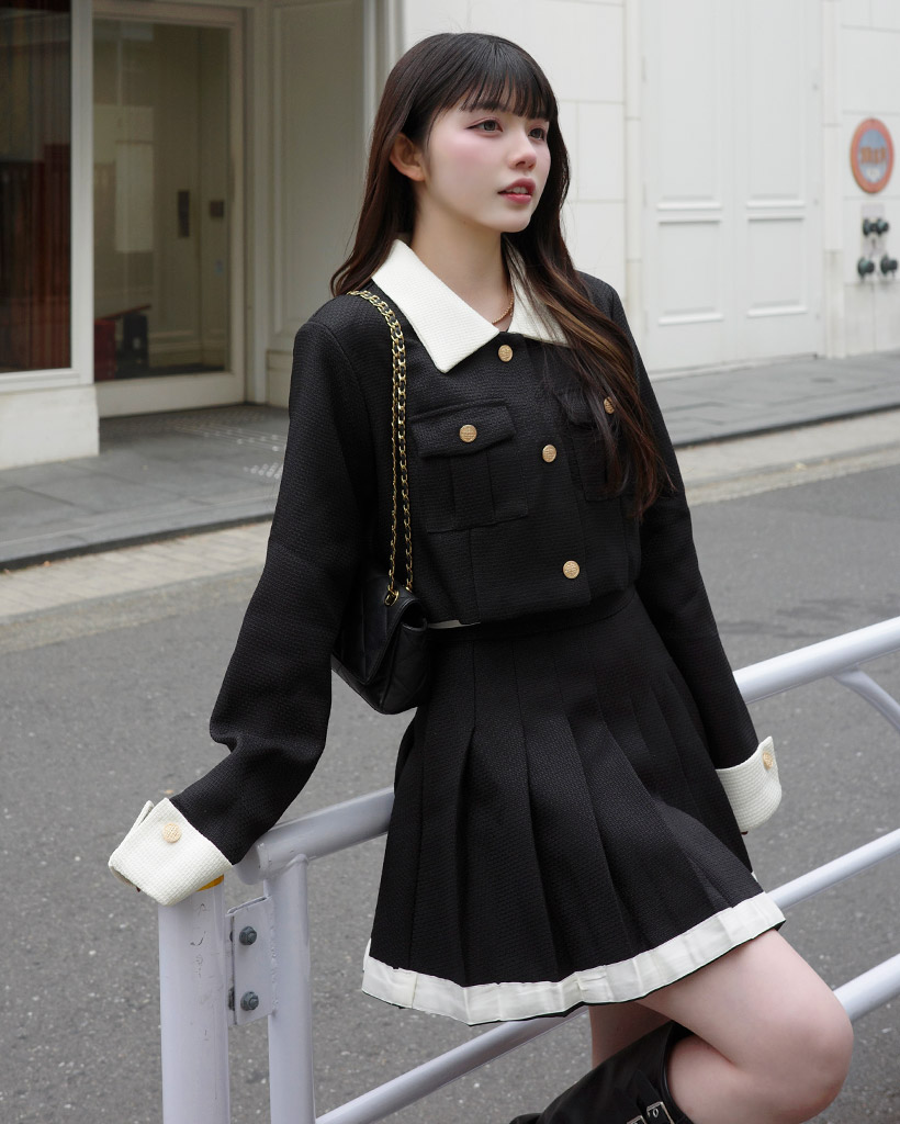 ゴールドボタンツイードジャケット＆スカートセット