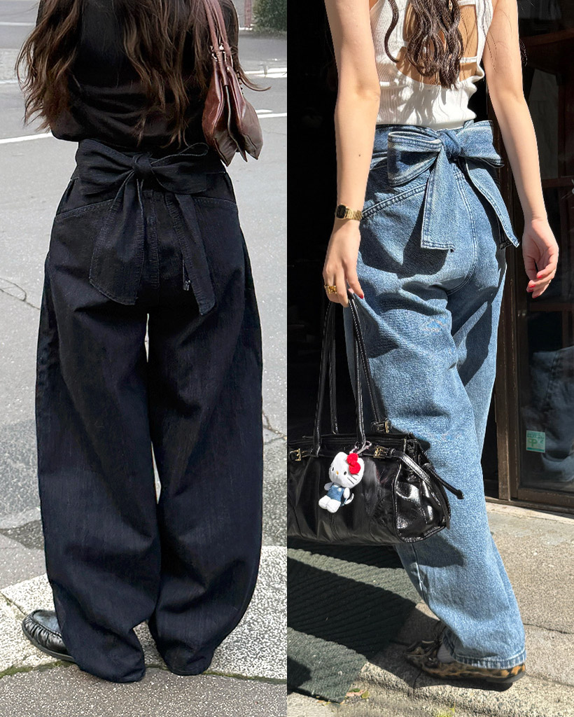 [4回再販](ORIGINAL) リボンタックバルーンデニムパンツ